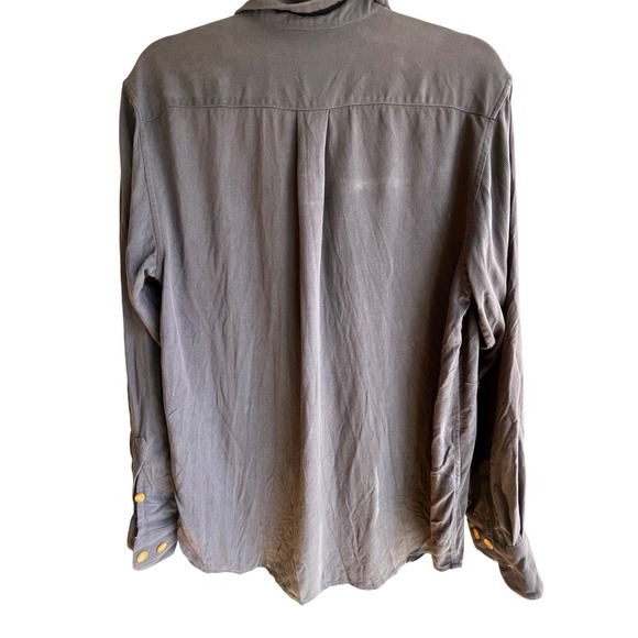 TravelSmith Mens Medium 100% Silk Button Down Long Sleeve Shirt Dark Blue/Gray - Picture 5 of 9